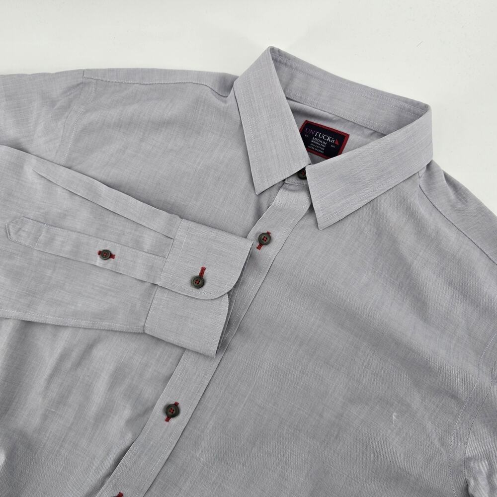 UNTUCKit Shirt Mens Medium Gray Slim Fit Wrinkle Free Button Front Rubican WF